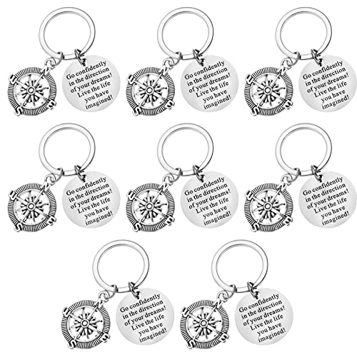 DD-life 8 Pcs Inspirational Graduation Gifts with Inspirational Quotes? Go Confidently in The Direction of Your Dreams Compass Key Chain