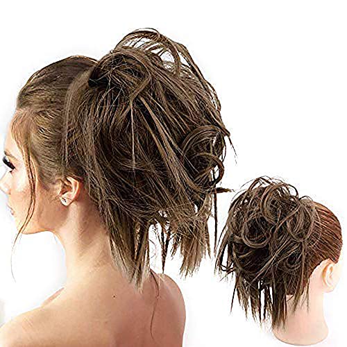 HMD Messy Bun Hair Piece Hair With Elastic Rubber Band Extensions Hairpiece Synthetic Hair Extensions Scrunchies Hairpiece for Women ( Ash Medium Brown)