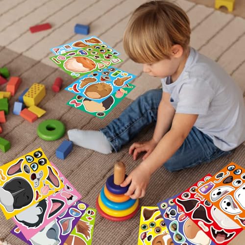 Image of Make a Face Stickers, Make Your Own Dog Stickers for Kids, Animal Sticker | 24 Sheets Dogs Sticker for Birthday Gift Party Favors Supplies Teacher Art Craft, Games School Activity Reward