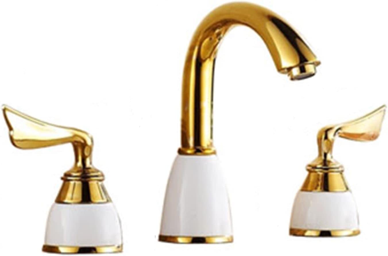 VDOQTLJT faucets for Bathroom Sinks 8 in Faucet Gold Two Handle Three Holes Antique Brass 3 Hole Hot and Cold
