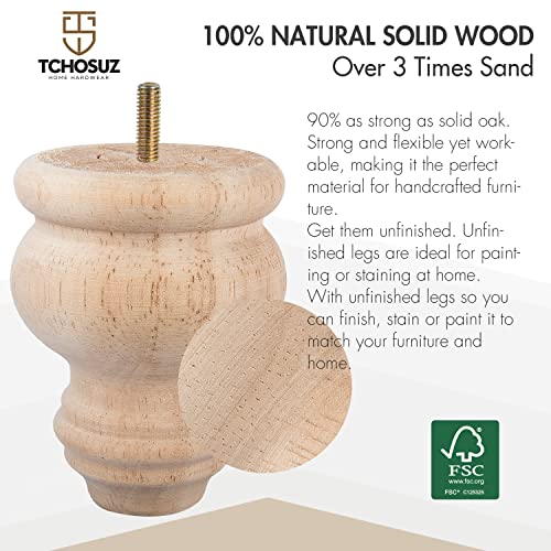 TCHOSUZ 3 Inch Unfinished Wooden Bun Feet, Pack of 4 - Image 3