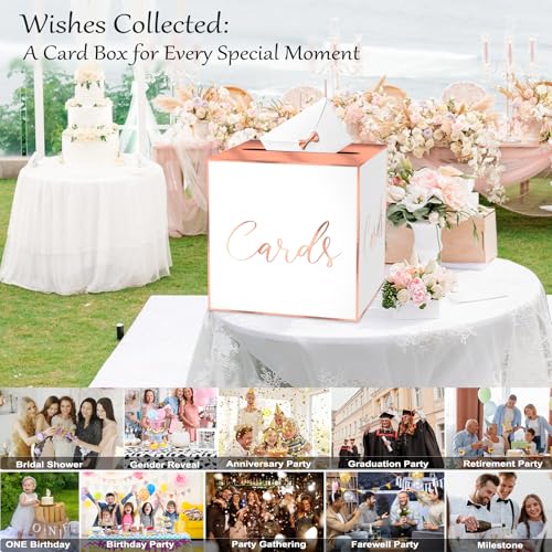 image for WNINK Rose Foil White Card Box for Parties, Weddings, Birthdays, Brida