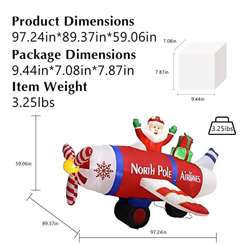 Chuang 8 Ft Wide Christmas Inflatable Santa Flying Plane Blown Up For Yard Decoration Built-In Led For Outdoor Indoor Lawn Patio Garden Party Family Vacation #TOP3
