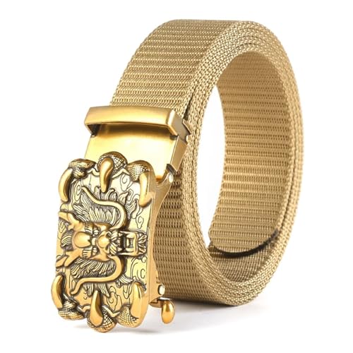 1PCS Width 3.4cm Canvas Belt Men Women Unisex Metal Exquisite Brass Dragon Carving