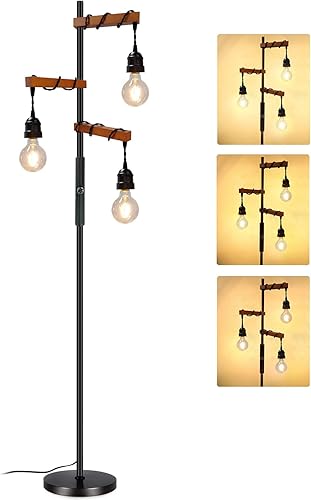 Miniatura 8 de Lámpara de pie industrial regulable, moderna lámpara de pie de árbol de granja para sala de estar, dormitorio, oficina, decoración rústica del hogar