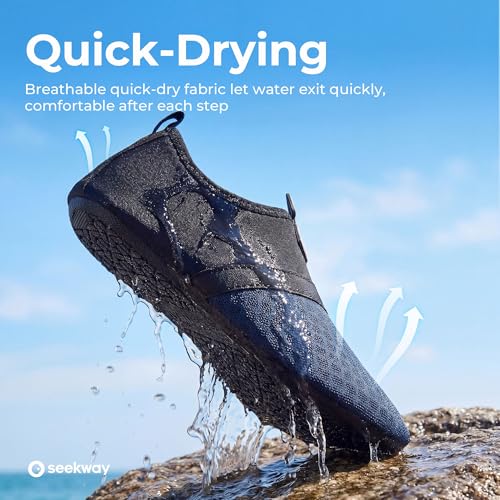 Image of SEEKWAY Water Shoes Quick-Dry Aqua Socks Barefoot Slip-on for Beach Pool Swim River Yoga Lake Surf Women Men Black SK001