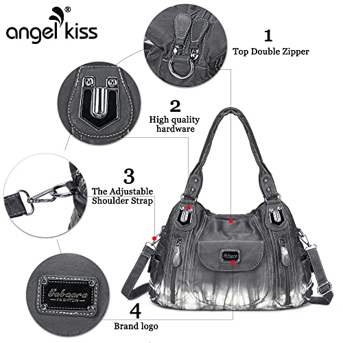 Angel Kiss Women Handbags Shoulder Bags Washed Leather Satchel Tote Bag Mutipocket Hobo Purse #TOP2