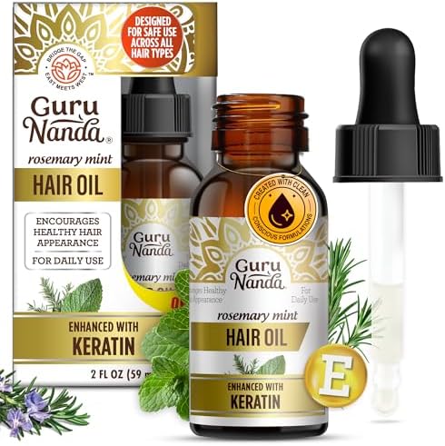 GuruNanda Rosemary Mint for Hair Growth with Keratin & Vitamin E Oil - Encourages Scalp, Shine & Hair Strengthening- 100% Natural, Cruelty-Free, 2oz