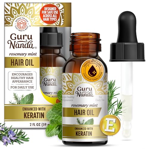 GuruNanda Rosemary Mint for Hair Growth with Keratin & Vitamin E Oil - Encourages Scalp, Shine & Hair Strengthening- 100% Natural, Cruelty-Free, 2oz