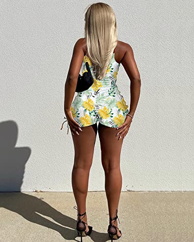 Conjunto de dos piezas para mujer mameluco acanalado amarillo M 2