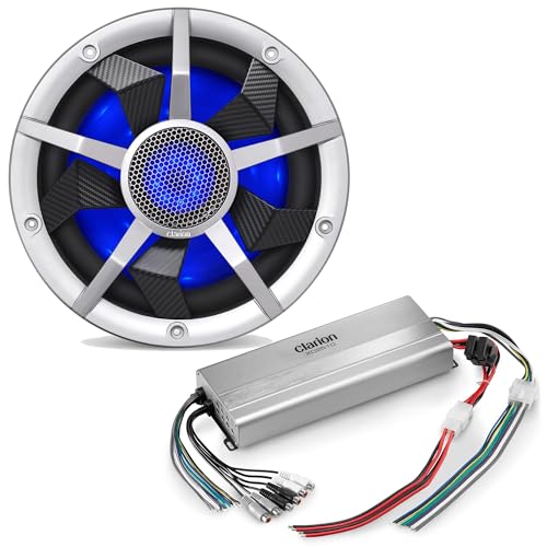 Clarion Marine RGB LED CM2513WL 10-inch Marine Subwoofer 250W RMS Power handling Dual 2 ohm and XC2510 Amplifier Bundle
