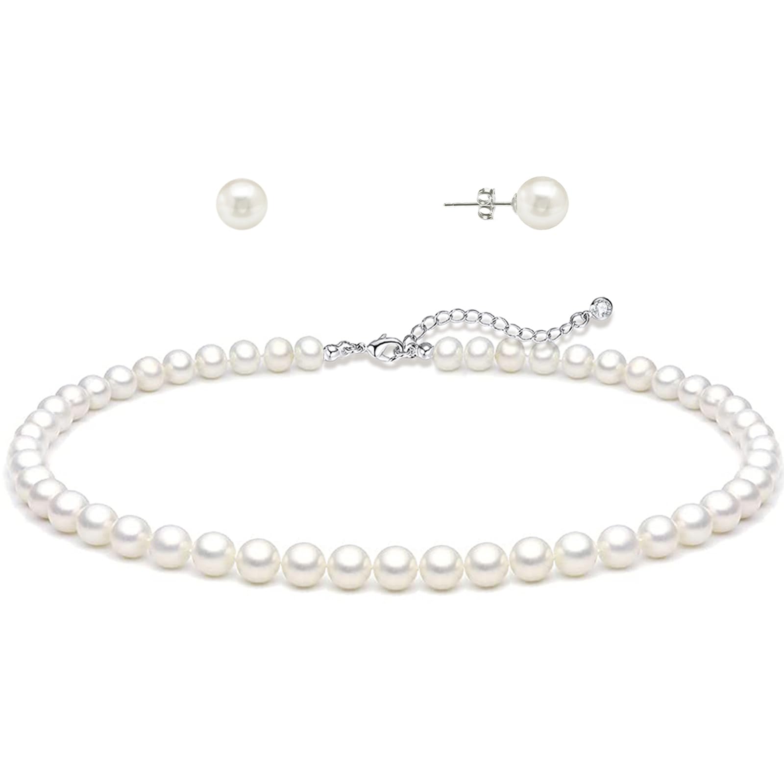 Zeffy Pearl Necklace 4MM/6MM/8MM Dainty Round Imitation Pearl Choker Necklace Wedding Pearl Necklace Delicate Jewelry for Women Simple Bridesmaid Jewelry Gifts