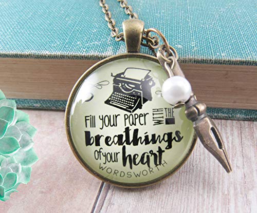 Gutsy Goodness 24" Writing Necklace Fill Your Paper Wordsworth Literary Quote Typewriter