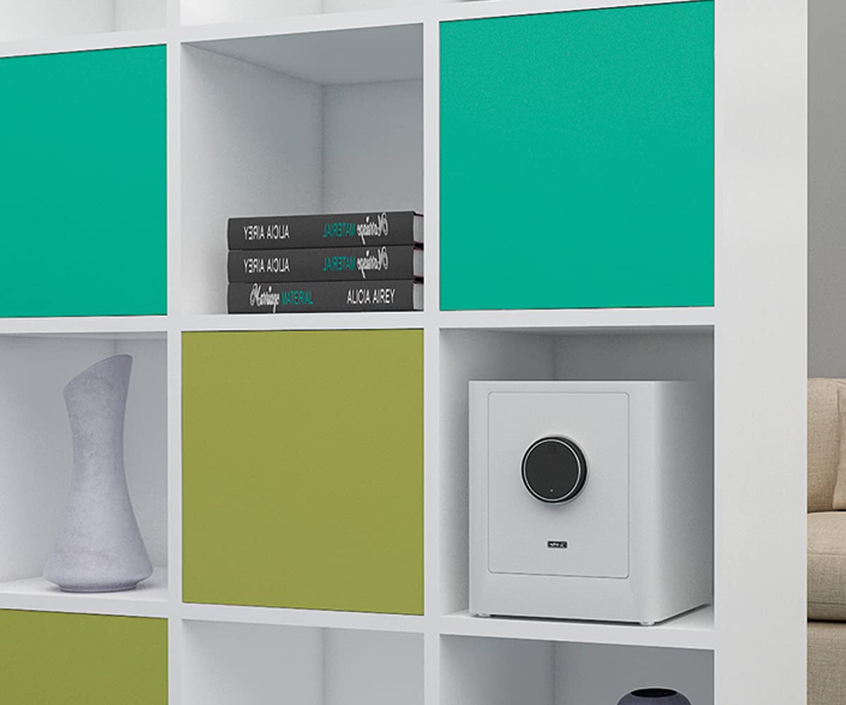 Caja fuerte electrónica para armario mySafe Premium 450, código numérico y escáner de dedos, diseño moderno, alta seguridad, color blanco