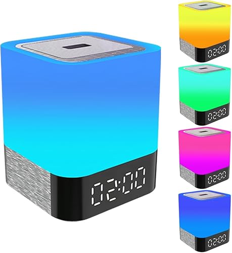 Bedside Lamp with Bluetooth Speaker, Night Light for Bedroom, 1224H Digital Calendar Alarm Clock, Touch Control, TF and SD Card MP3 Music Player,
