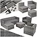 Produktbild tectake® Poly Rattan Lounge, Outdoor Sitzgruppe, Set mit Sofa, 2 Sesseln, Hocker, Tisch, frei kombinierbar, Gartenmöbel für 5-6 Personen, für Garten Terrasse Balkon, inkl. Polster - grau