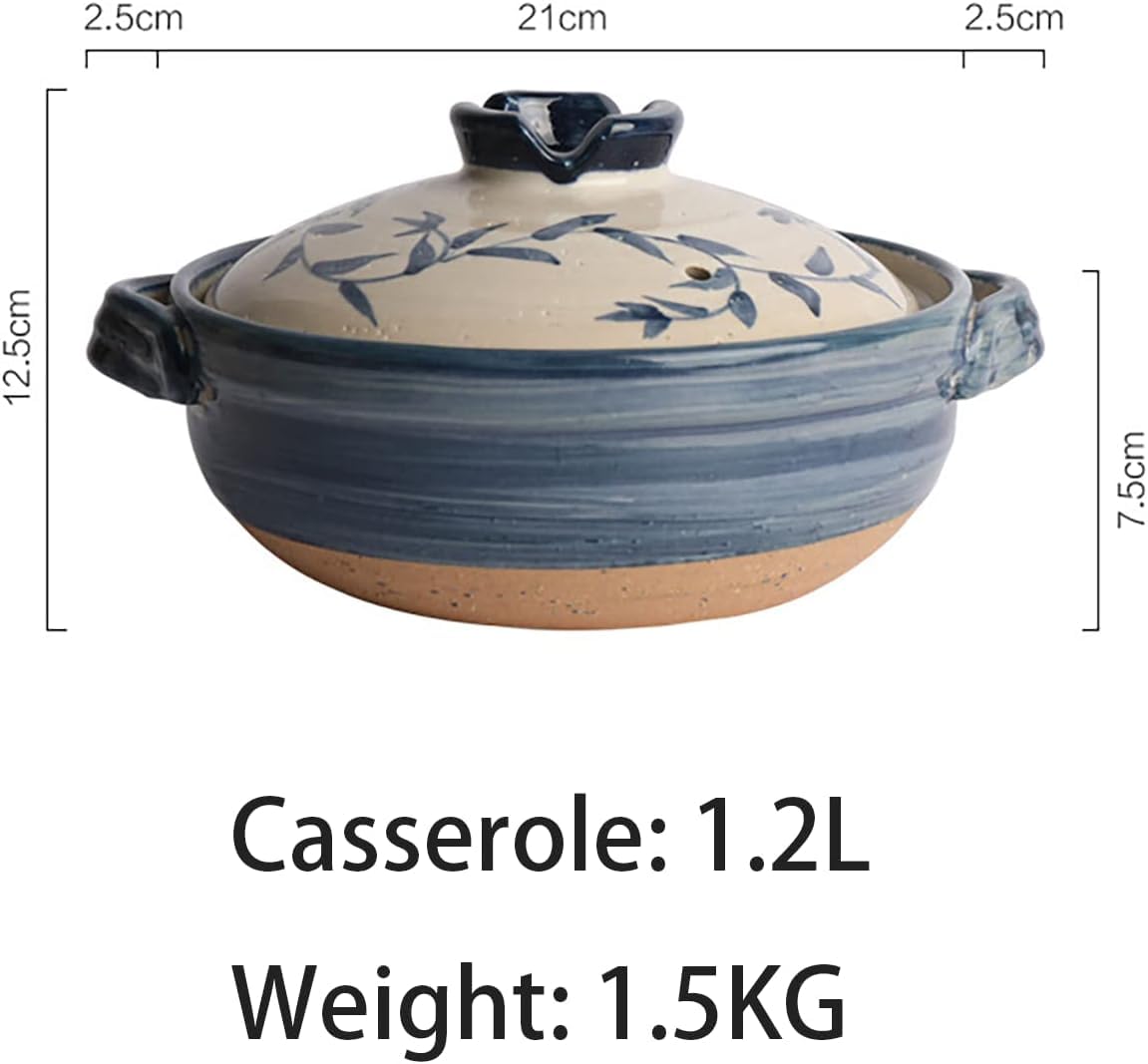 Pentola in Ceramica Giapponese con Coperchio - Casseruola retrò per Stufati, Cottura Ad Alta Temperatura su Fornelli A Gas, Ideale per Riso E Pasti Casalinghi 1.2l