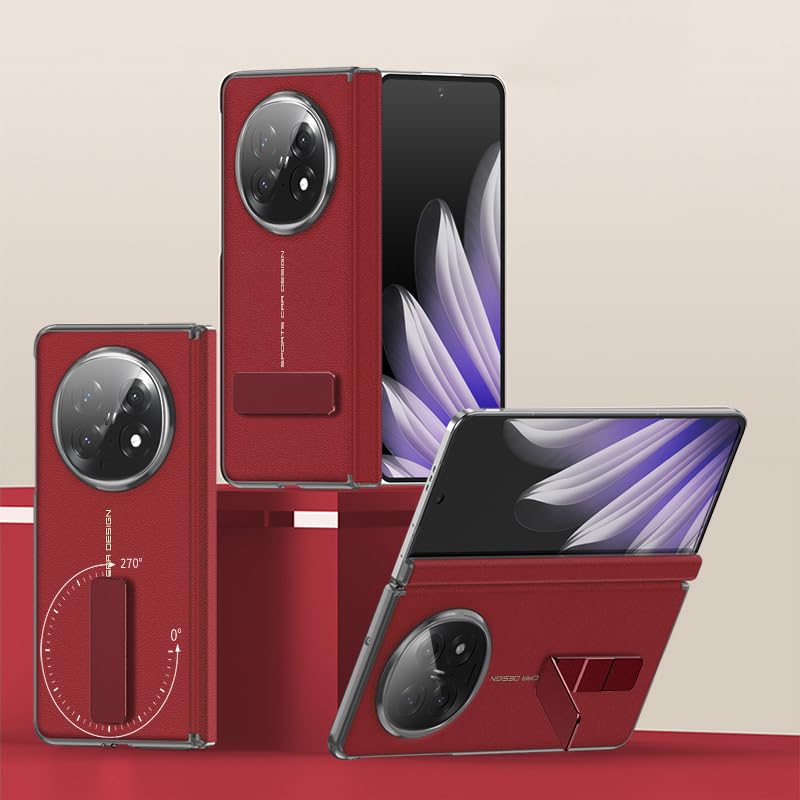 Faux Leather Folding Phone Case for Oppo Find N5, Ultra-Slim Cover with Swivel Stand, Magnetic Hinge (Red,for Find N5)