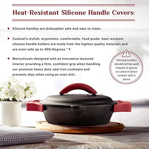 Image of Cast Iron Skillet + Cast Iron Lid Set - 8 inch+10 inch+12 inch Dual Handle Frying Pans + Pan Scraper + Silicone Handle Holder Covers - Pre-Seasoned Indoor /Outdoor, Grill, Stovetop, Induction, Oven Safe Cookware