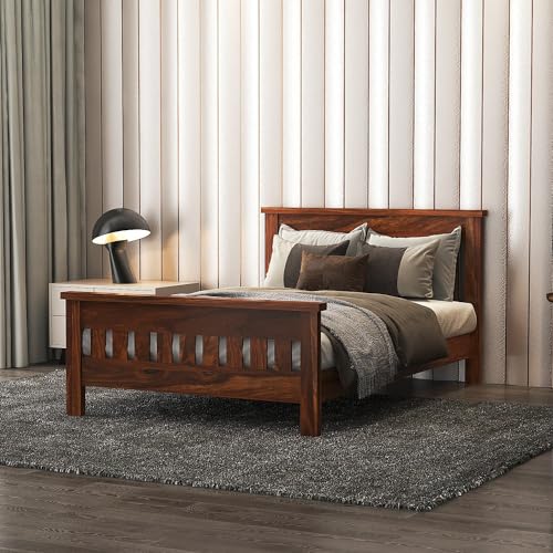 Image of AADITYA WOODS Solid Sheesham Wood Single Bed Cot Without Storage | Single Size Bed for Bedroom | Multipurpose Use Bed- Honey Teak 11