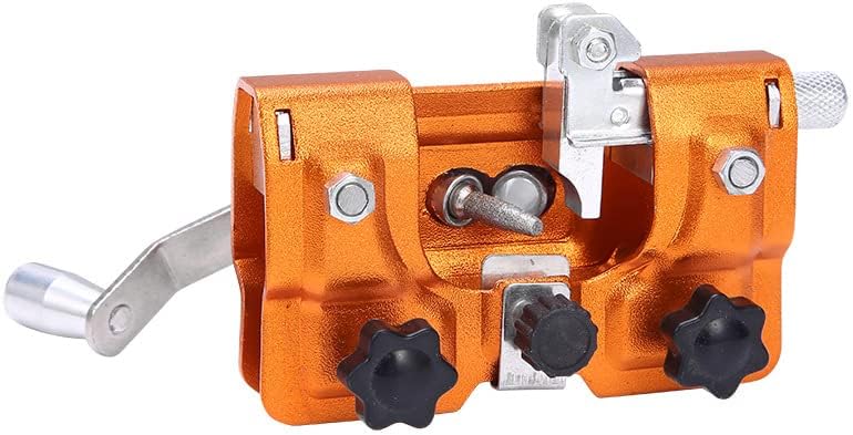 Portable Hand Crank Chainsaw Chain Sharpener Jig Set, 3 Coarse+1 Fine Heads, for Chain & Electric Saws, Household Tool (Yellow, Large)