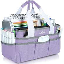 JJRING Craft Organizer Tote Bag, Art Storage Caddy with Multiple Pockets, Lilac Sewing Bag for Art, Craft, Scrapbooking, Medical, and Office Supplies Storage
