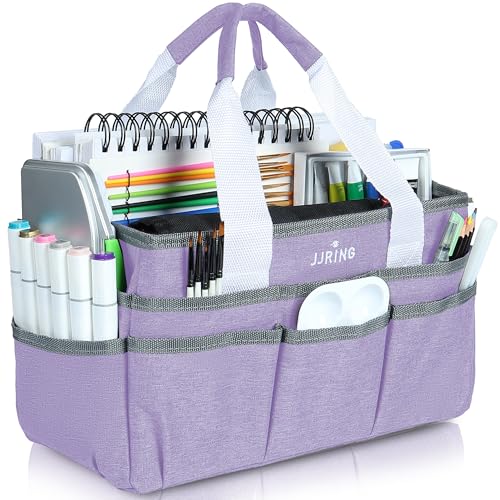 JJRING Craft Organizer Tote Bag, Art Storage Caddy with Multiple Pockets, Lilac Sewing Bag for Art, Craft, Scrapbooking, Medical, and Office Supplies Storage by JJRING - Used condition - US$18.99