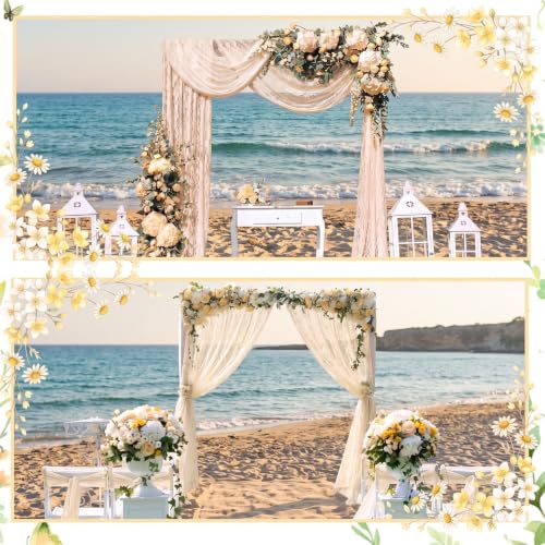 Image of HunnmingRe 2 Panel Beige Wedding Arch Draping Fabric Summer 30 inch X 18 FT Lace Wedding Arch Drapery Embroidered Boho Rustic Backdrop Vintage Decor for Bridal Shower Church Ceremony Decoration