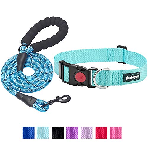 beebiepet Klassisches Nylon-Hundehalsband mit Schnellverschluss-Schnalle, verstellbare Hundehalsbänder für kleine, mit einer passenden Hundeleine (S Halsumfang 25.4 - 40.6 cm, Türkis) Cover
