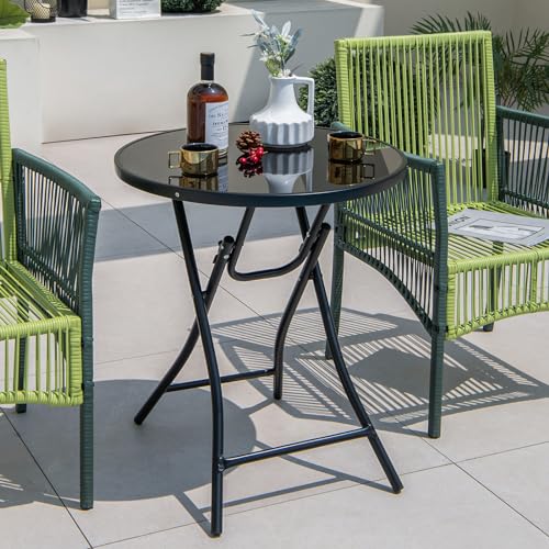 Giantex GT11359-PN 23 Inch Round Bistro Table, Patio Folding Cocktail Table With Tempered Glass Tabletop thumb #1