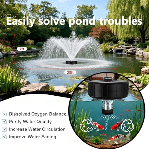 Pond fountain aerator with RGB LED lights, suitable for outdoor lakes and ponds, 110V stainless steel large fountain pump, 1 HP aerator, 100-foot cable, 750W water pump, with remote control - Thumbnail 2