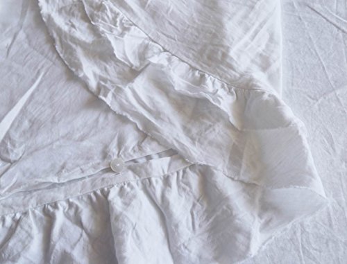 meadow park Stone Washed Pure Linen Duvet Cover Set 3 Pieces - King Size - 104 inches x 94 inches - Shams 20 inches x 36 inches, Double Ruffled Edge Style - Corner Ties, Super Soft, White - Thumbnail 6
