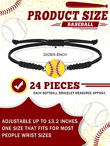 Rtteri 24 Pieces Softball Bracelets Adjustable Softball Charm Bracelet Softball Cord Braided Rope Bracelet with Charm Softball Gifts for Teams Most Sport Team Players2