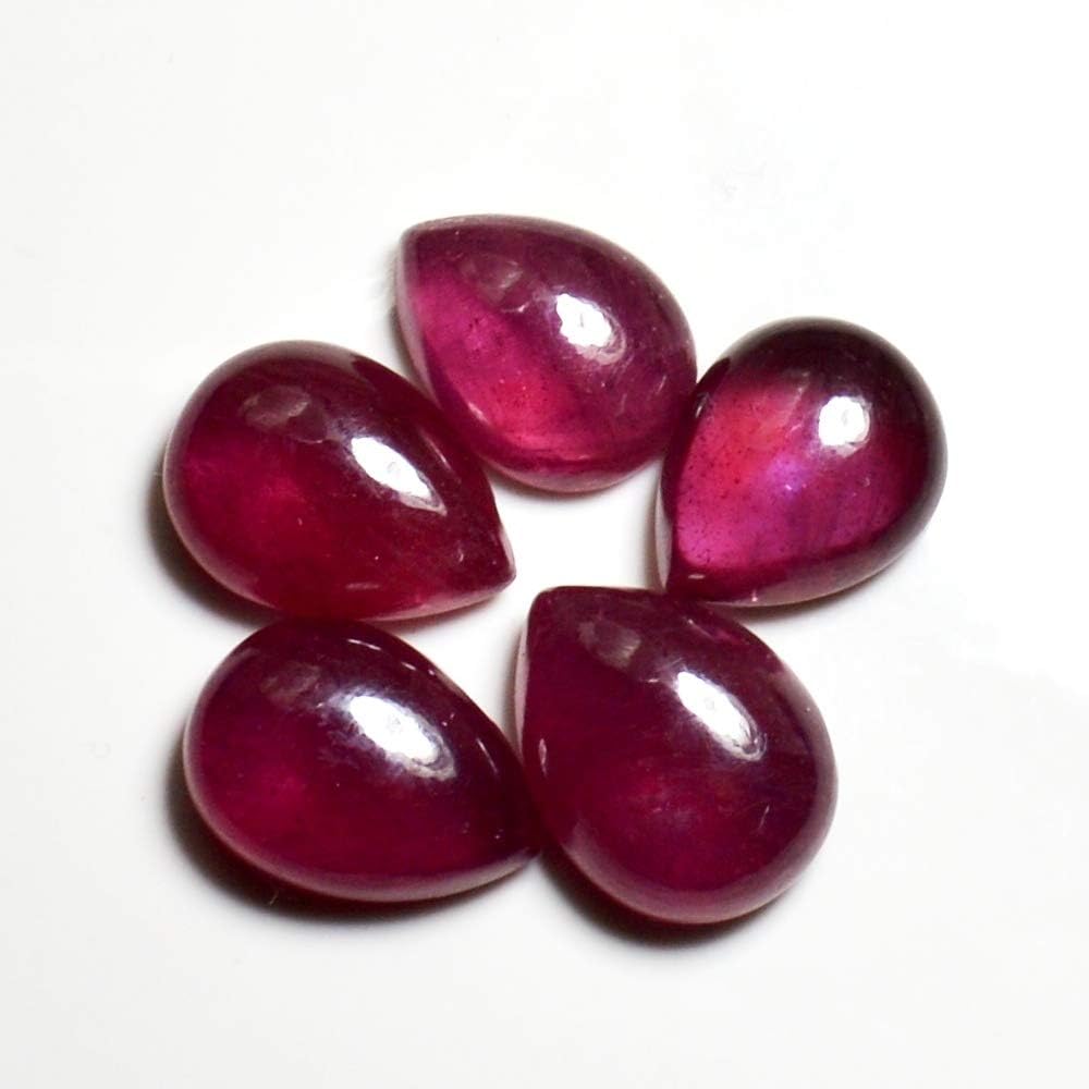 15x10 MM 5 Pieces Genuine Ruby Lot Pear Pink Cabochon Loose Gemstone for Jewellery Making