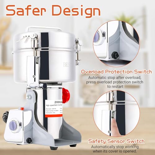 Image of BI-DTOOL Electric Grain Mill Grinder 2000g Stainless Steel Pulverizer 36000r /min High-speed Grain Mill 3500W Dry Material Grinding Machine 270 swingable Superfine powder for Home and Commercial