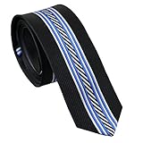 Coachella Ties Microfiber Panel Vertical Stripes Necktie Men's Skinny Tie Black (Black/Blue)