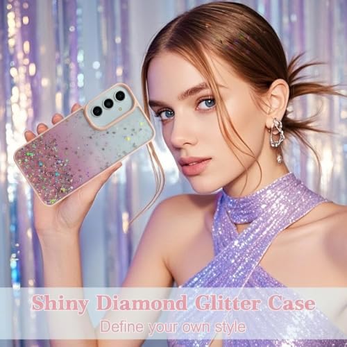 Image of VONZEE Case Compatible with Samsung Galaxy A55 5G, Non Moving Glitter Shockproof Case for Girls & Women Soft TPU Shockproof Anti Scratch Drop Protection Cover (Pink)