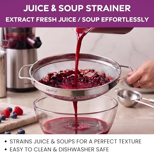 Image of Inme Stainless Steel Puran Multipurpose Strainer Jali for Juice Soup Sauces Food Vegetable & Fruits Washing Basket Bowl for Sink Steel Jali Chalni Channi Colander Sieve for Kitchen - 22 cm Diameter