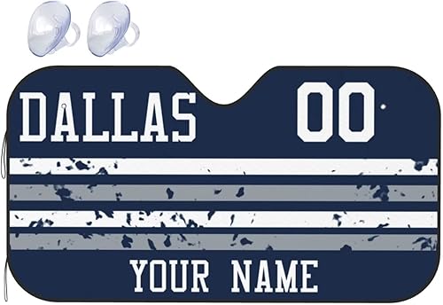 Parasol personalizado para parabrisas de Dallas, añade nombre y número personalizados, mantiene tu vehículo fresco, bloquea los rayos UV, protector