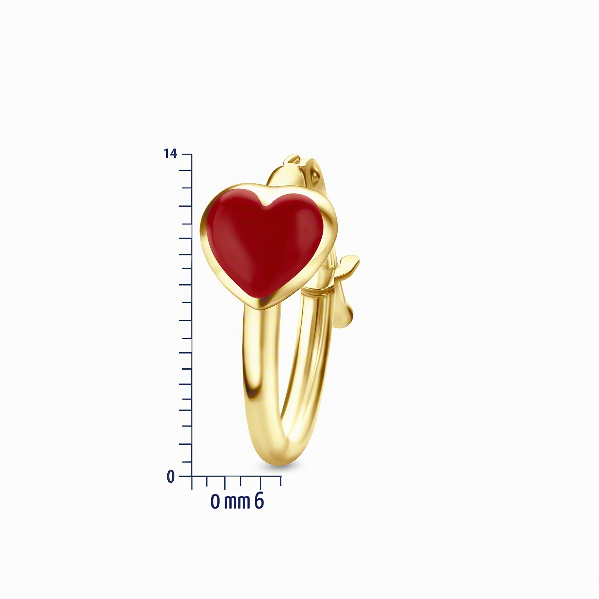 Miore Kids orecchini a cerchio a forma di cuore rosso per bambini in oro giallo 9 kt 375 ⌀ 14 mm