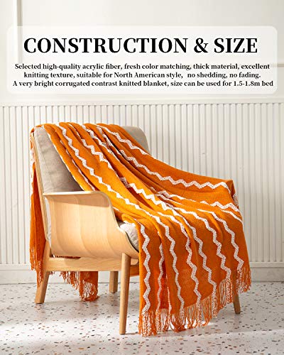 Spaomy Fluffy Chenille Knitted Throw Blanket With Tassels Soft Cozy Lightweight Decorative Throw Blanket For Bed, Sofa, Travel- All Seasons (50X60 Inch, Dark Gold Wave) #TOP1