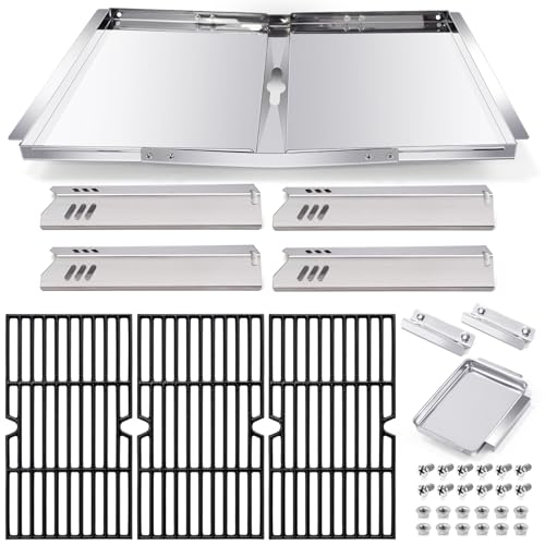 Hiorucet DGF493BNP Drip Pan Replacement Parts, Adjustable 24''-30'' Grill Grease Tray, Grid Cooking Grates and Heat Plate Tent Shields for Dyna Glo DGF493BNP Parts, Backyard Grill BY13-101-001-12.