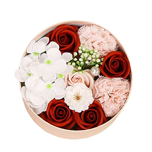 WUOOYOQ Jabón de flores en caja, aceite esencial perfumado, regalo para el día de San Valentín, Acción de Gracias (rojo blanco, 16,2 x 16,2 x 8,2 cm)
