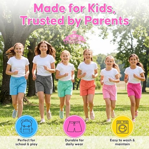 Image of MISS POPULAR Girls 6-Pack Bermuda Short Sizes 4-16 Comfortable Cotton, Elastic Waistband, Bow-Tie, Pockets & Many Colors