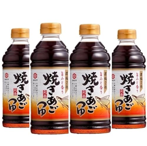 焼きあごつゆ 500ml【4本セット】宮島醤油 まとめ買い 天ぷら 濃縮つゆ 旨味 香り 調味料 日本料理 本醸造醤油 飛魚 かつお 椎茸 吸い物 雑煮 うどん そば おでん 茶碗蒸し 天つゆ 丼もの 納豆のタレ 煮物 鍋 アレンジ自由 おまけ付(シール)