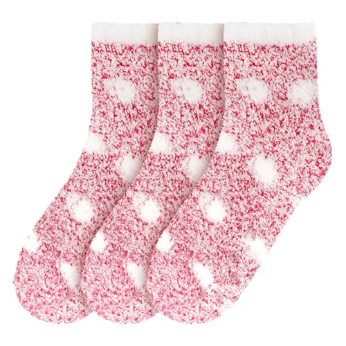 Image of BambooMN Women's Soft Warm Fuzzy Fluffy Polka Dot Cuff Crew Home Socks