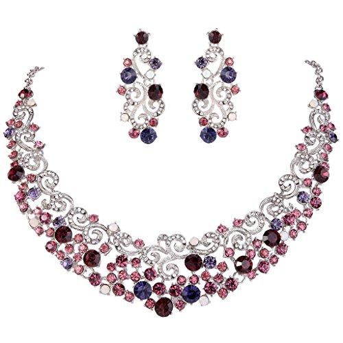 EVER FAITH Women's Austrian Crystal Art Deco Flower Wave Necklace Earrings Set