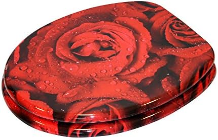 SANILO Printed Toilet Seat | Stable Hinges | Easy to Mount | Red Rose