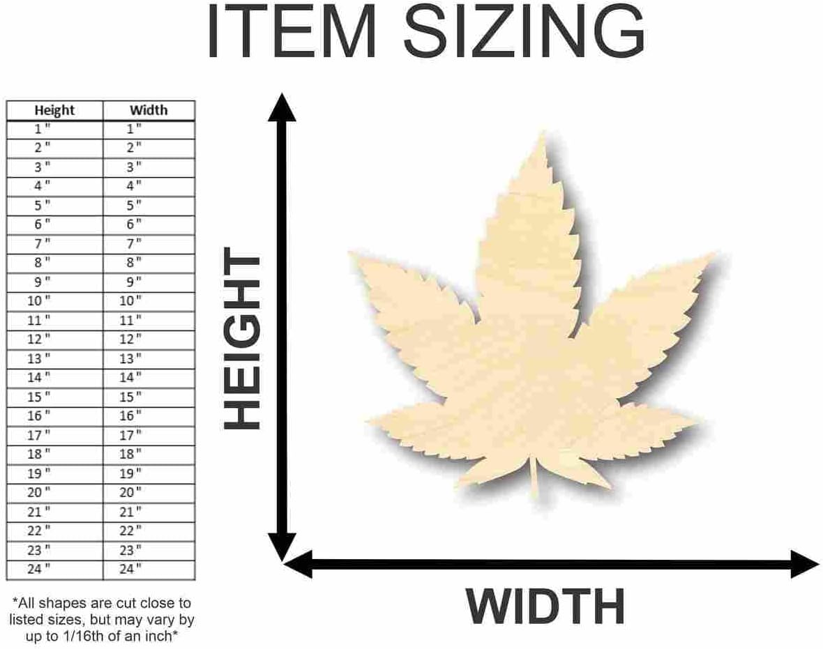 Unfinished Wood Marijuana Leaf Shape Cannabis Pot Leaves Craft up to 46" DIY 16" / 3/4"