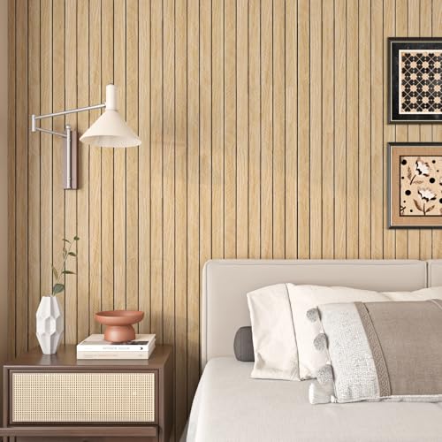 Livelynine Panel decorativo Pared Adhesivo Madera 3D Revestimiento de Paredes Madera Listones Marrón Moderno Skandi 60CMx3M Paneles PVC Pared Salon Dormitorio Pasillo Paneles decorativos Pareds
